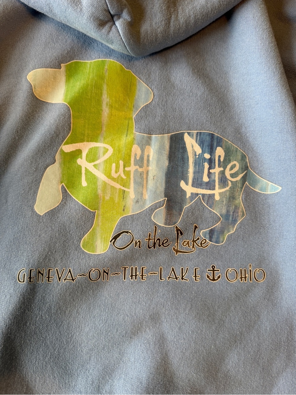 Ruff Life Women’s Hoodie with Blue, Green and White Graphic